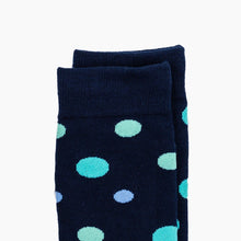 Load image into Gallery viewer, Rush &amp; Rove Crew Socks | Navy Polka Dot
